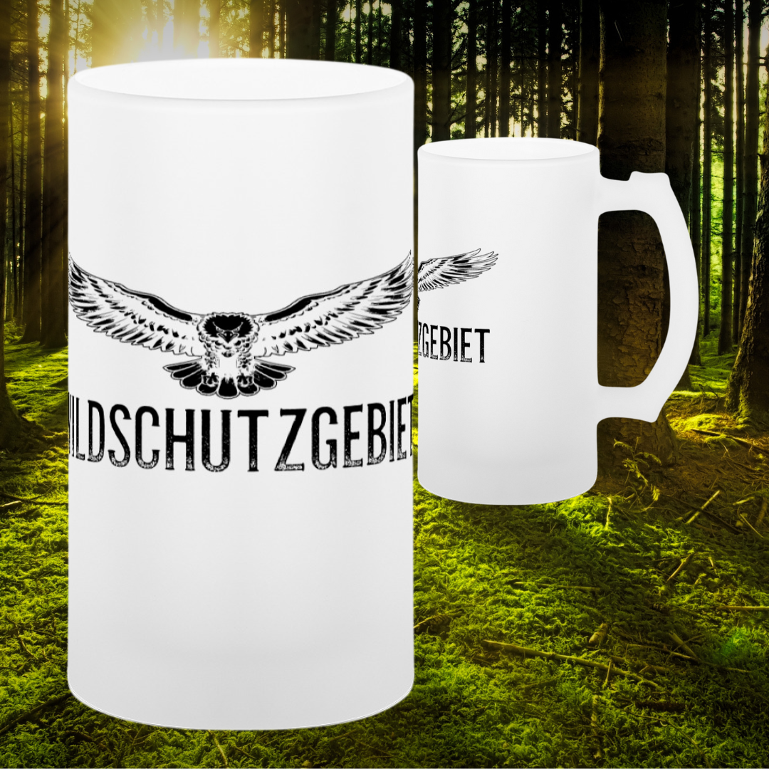 Glas-Bierkrug satiniert   "Wildschutzgebiet"
